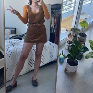 Brown Corduroy Overalls Mini Dress